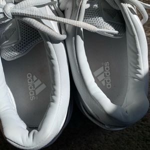 Mens,Adidas, size 11, white with metal silver stripes